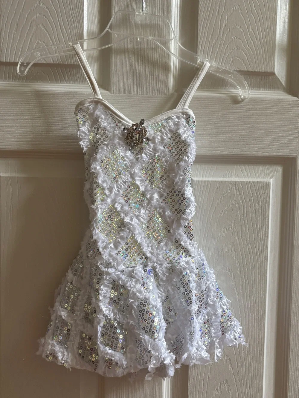 White Sequin Ruffled Party Dress